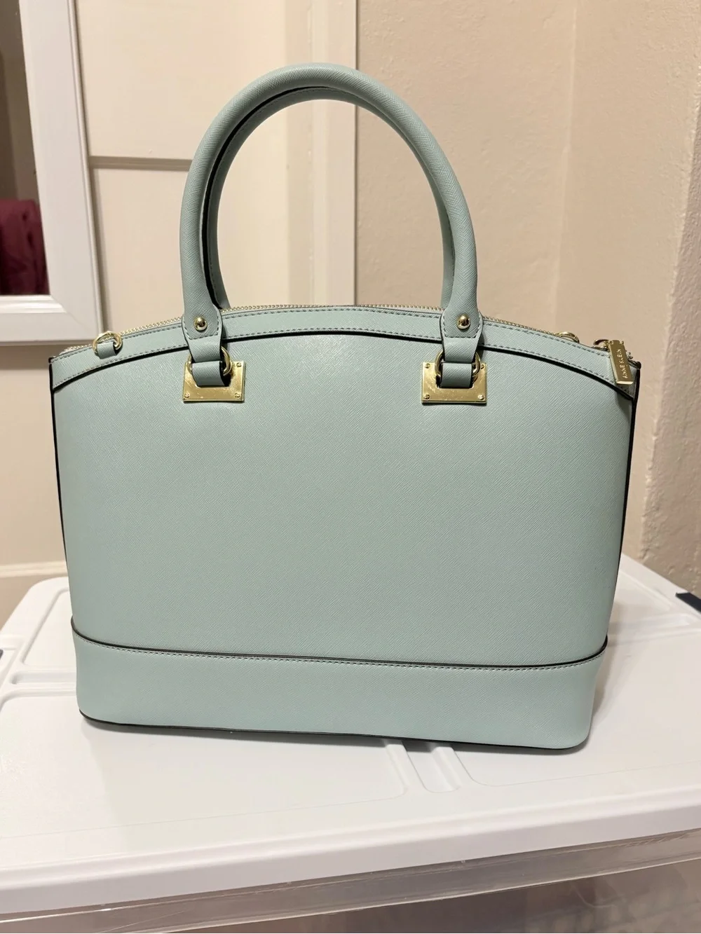 NWOT Anne Klein Structured Dome Top-Handle Tote Satchel in Light Blue